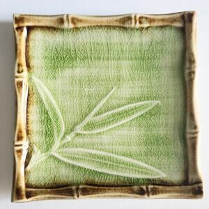 Smithsonian Japanese Bamboo Grass Square Dishes | Handmade Ceramic Crackle Glaze